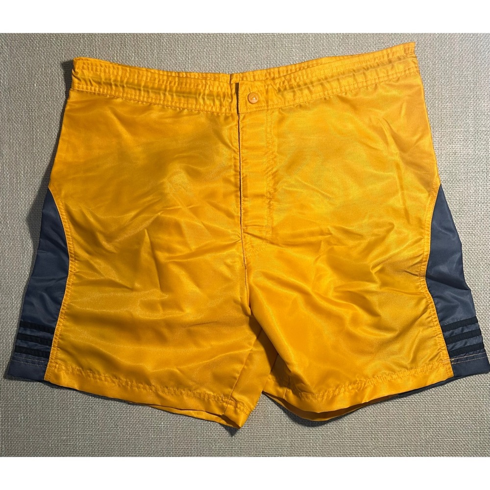 Adidas Vintage Mens XL Yellow Grey Nylon Athletic‎ Shorts Three Stripe AWV 001